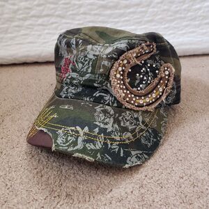 National Vintage Y2k Women's Cap Hat Adjustable Rhinestones Camuflage Floral